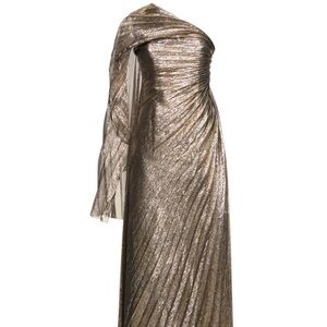 Oscar De La Renta - Pleated lamé one shoulder gown